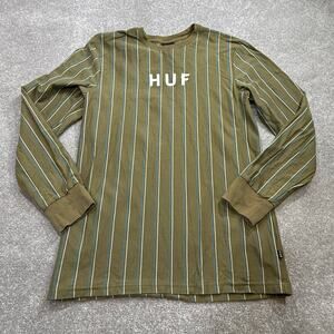 HUF Long Sleeve Tee Mens Large Olive Green Stripe Logo Skate Streetwear Fall